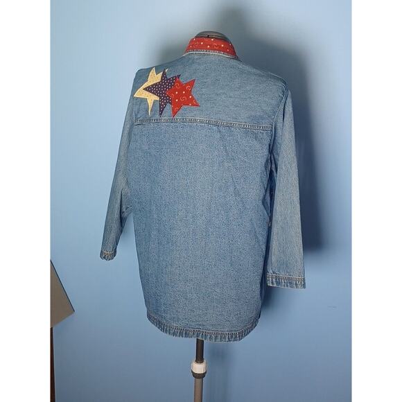 Cabin Creek Denim Chore Coat Womens Medium Americana Stars Hearts Red,White,Blue - Picture 10 of 12